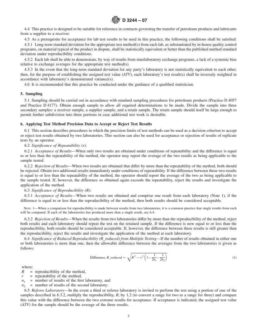 REDLINE ASTM D3244-07 - Standard Practice for Utilization of Test Data to Determine Conformance with Specifications