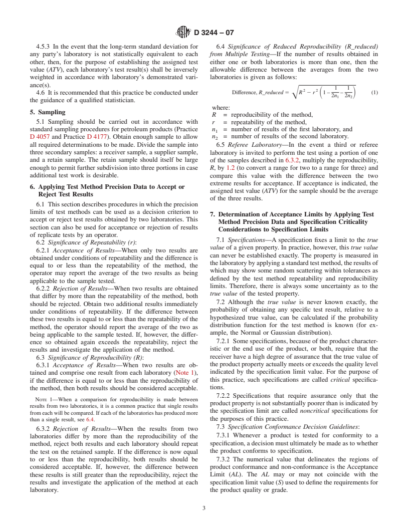 ASTM D3244-07 - Standard Practice for Utilization of Test Data to Determine Conformance with Specifications