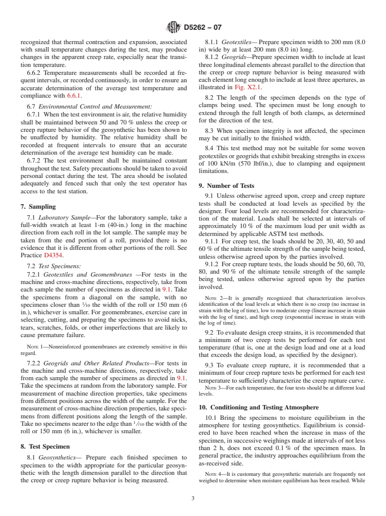 ASTM D5262-07 - Standard Test Method for Evaluating the Unconfined Tension Creep and Creep Rupture Behavior of Geosynthetics