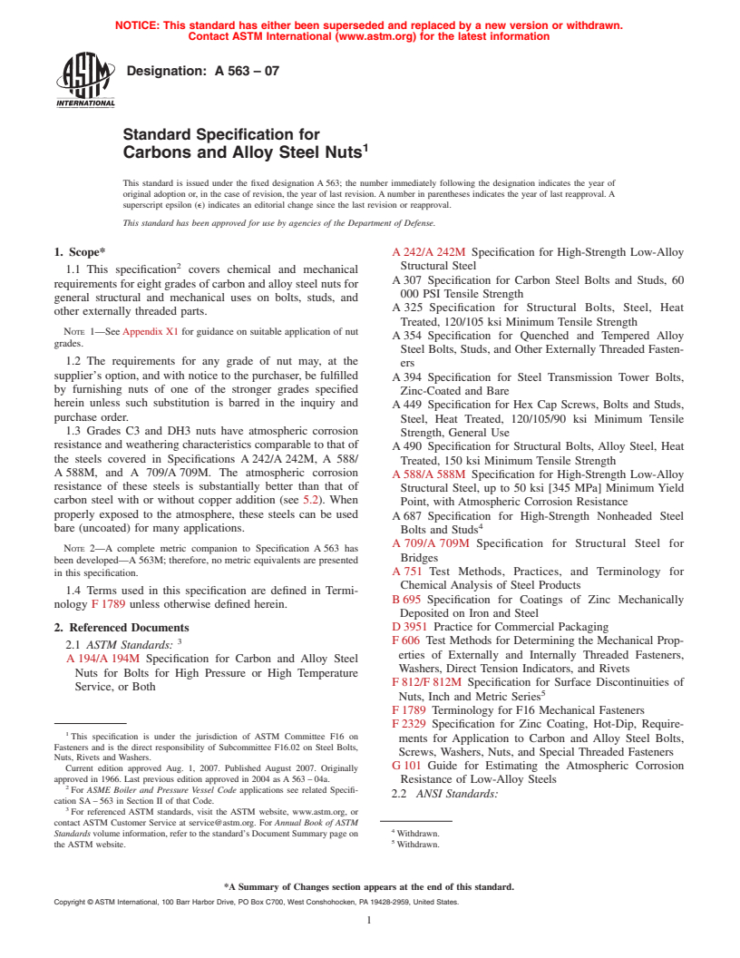 ASTM A563-07 - Standard Specification for Carbons and Alloy Steel Nuts