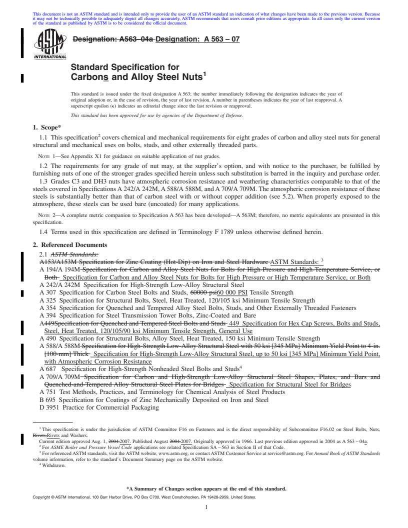 REDLINE ASTM A563-07 - Standard Specification for Carbons and Alloy Steel Nuts