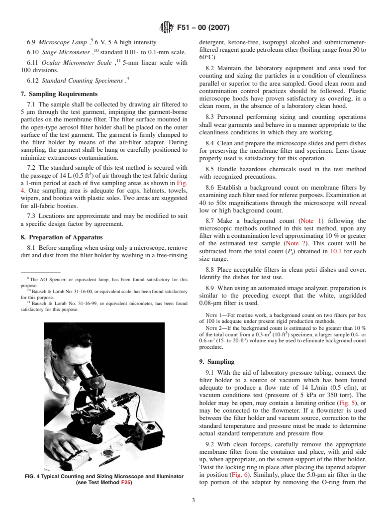 ASTM F51-00(2007) - Standard Test Method for Sizing and Counting Particulate Contaminant In and On Clean Room Garments