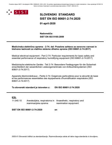 COVID-19 SIST EN ISO 80601-2-74:2020