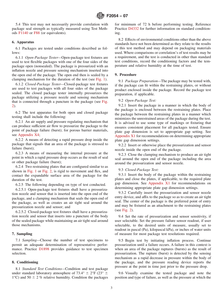 ASTM F2054-07 - Standard Test Method for Burst Testing of Flexible Package Seals Using Internal Air Pressurization Within Restraining Plates