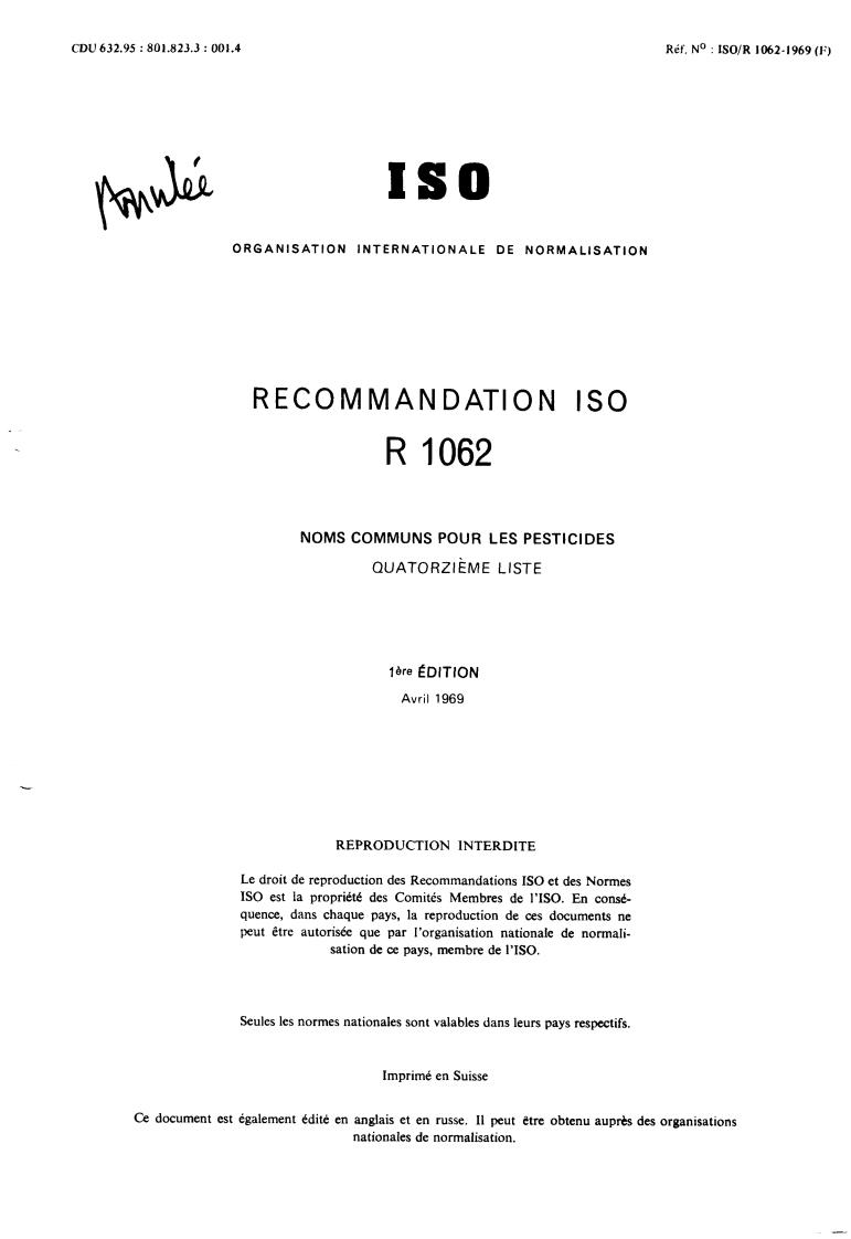 ISO/R 1062:1969 - Withdrawal of ISO/R 1062-1969
Released:12/1/1969