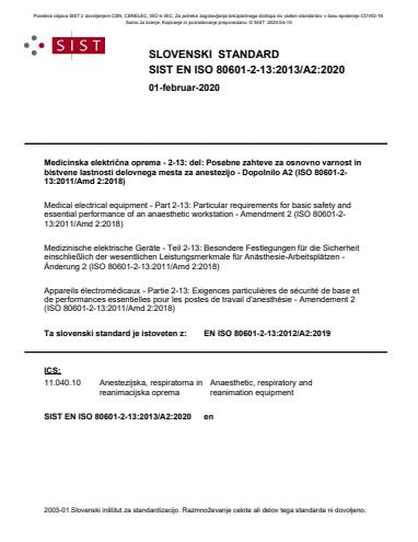 SIST COVID-19 SIST EN ISO 80601-2-13:2013/A2:2020
