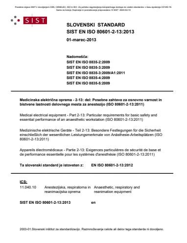 COVID-19 SIST EN ISO 80601-2-13:2013