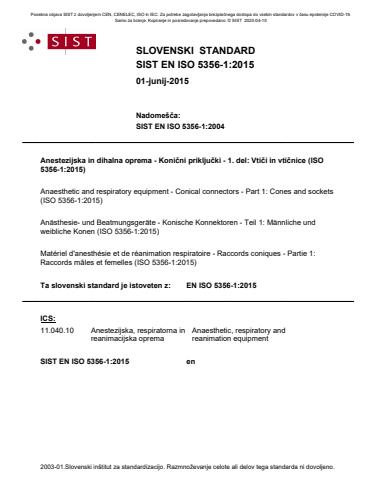 COVID-19 SIST EN ISO 5356-1:2015