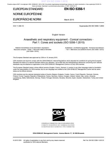 COVID-19 SIST EN ISO 5356-1:2015