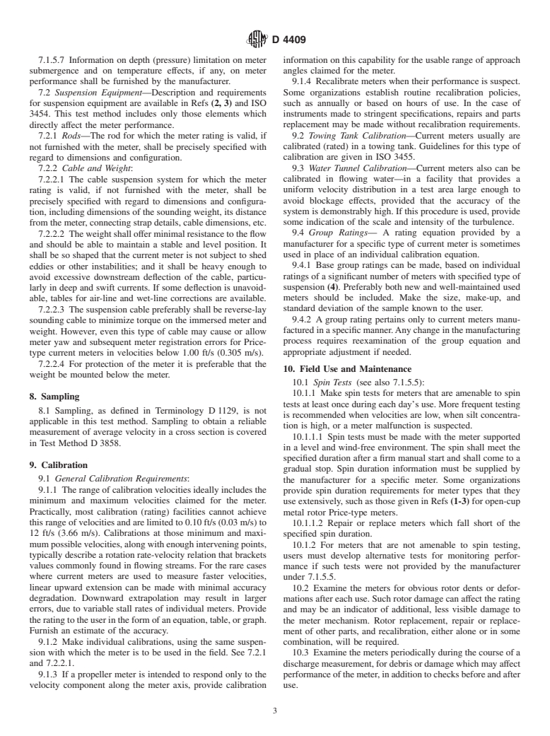 ASTM D4409-95(1999) - Standard Test Method for Velocity Measurements of Water in Open Channels with Rotating Element Current Meters