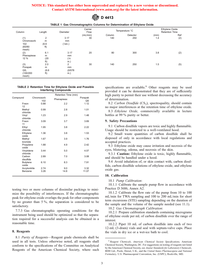 ASTM D4413-98e1 - Standard Test Method for Determination of Ethylene Oxide in Workplace Atmospheres (Charcoal Tube Methodology)