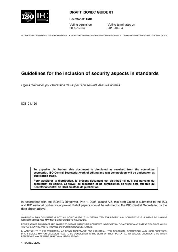 ISO/IEC DGuide 81 - Guidelines for the inclusion of security aspects in standards
