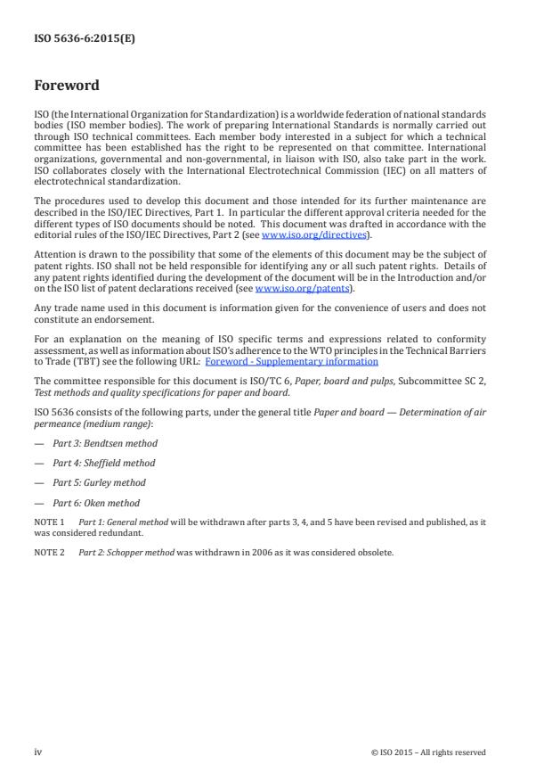 ISO 5636-6:2015 ISO 5636-6:2015 - Paper and board -- Determination of air permeance (medium range) - Page 4 preview