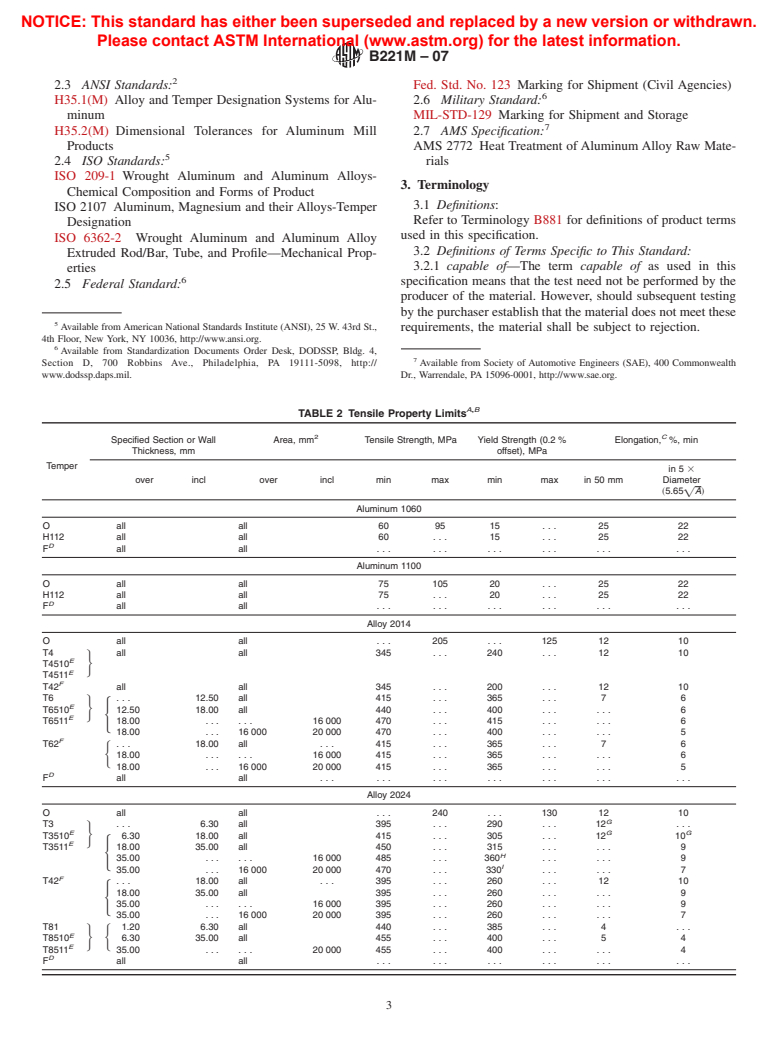 ASTM B221M-07 - Standard Specification for Aluminum and Aluminum-Alloy Extruded Bars, Rods, Wire, Profiles, and Tubes [Metric]