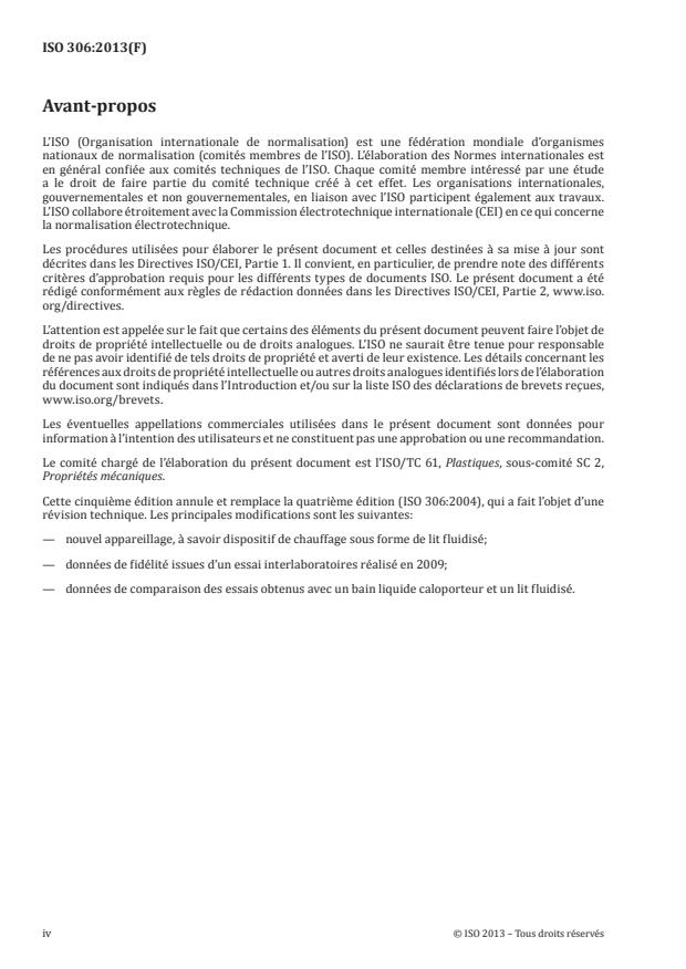ISO 306:2013 ISO 306:2013 - Plastiques -- Matieres thermoplastiques -- Détermination de la température de ramollissement Vicat (VST) - Page 4 preview
