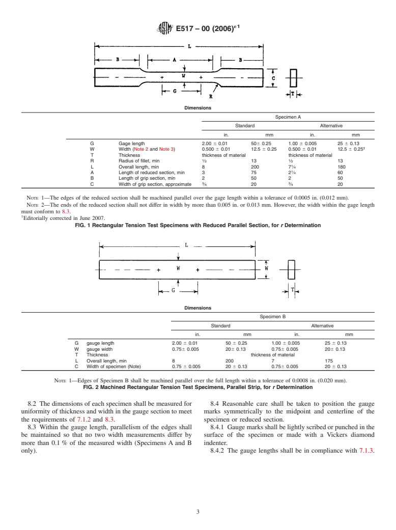 ASTM E517-00(2006)e1 - Standard Test Method for Plastic Strain Ratio r for Sheet Metal