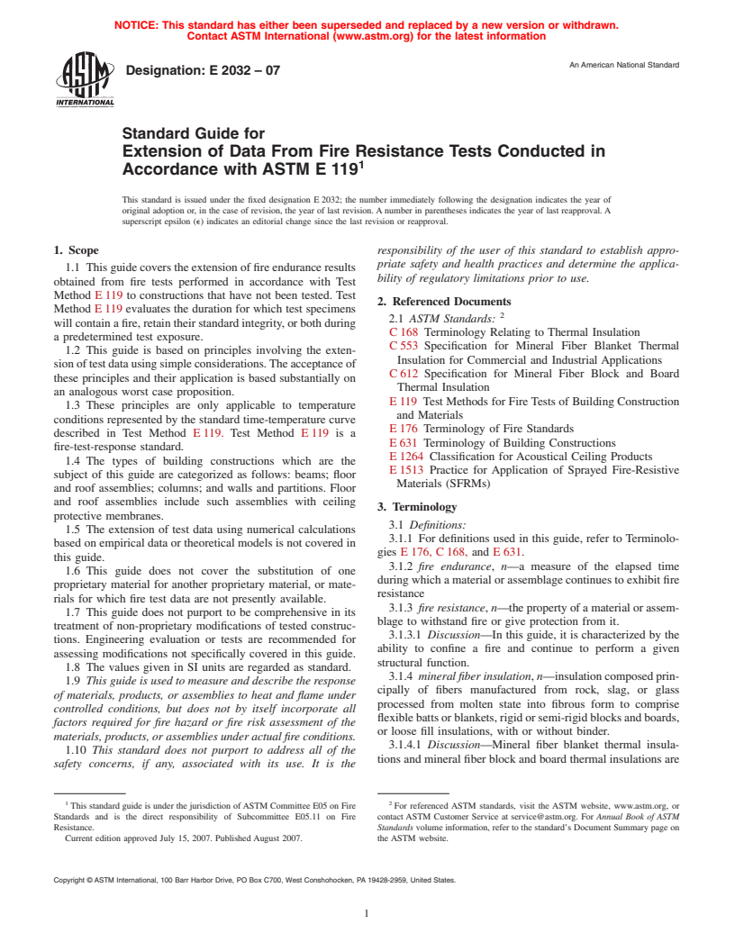 ASTM E2032-07 - Standard Guide for Extension of Data From Fire Resistance Tests Conducted in Accordance with ASTM E 119