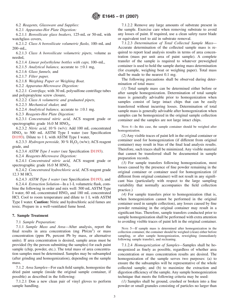 ASTM E1645-01(2007) - Standard Practice for Preparation of Dried Paint Samples by Hotplate or Microwave Digestion for Subsequent Lead Analysis