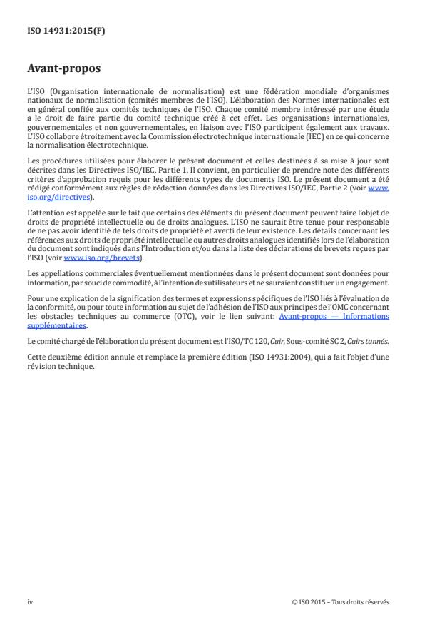ISO 14931:2015 ISO 14931:2015 - Cuirs -- Guide pour la sélection des cuirs pour vetements (a l'exclusion des fourrures) - Page 4 preview