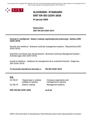 COVID-19 SIST EN ISO 22301:2020