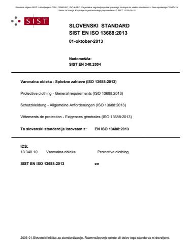 COVID-19 SIST EN ISO 13688:2013
