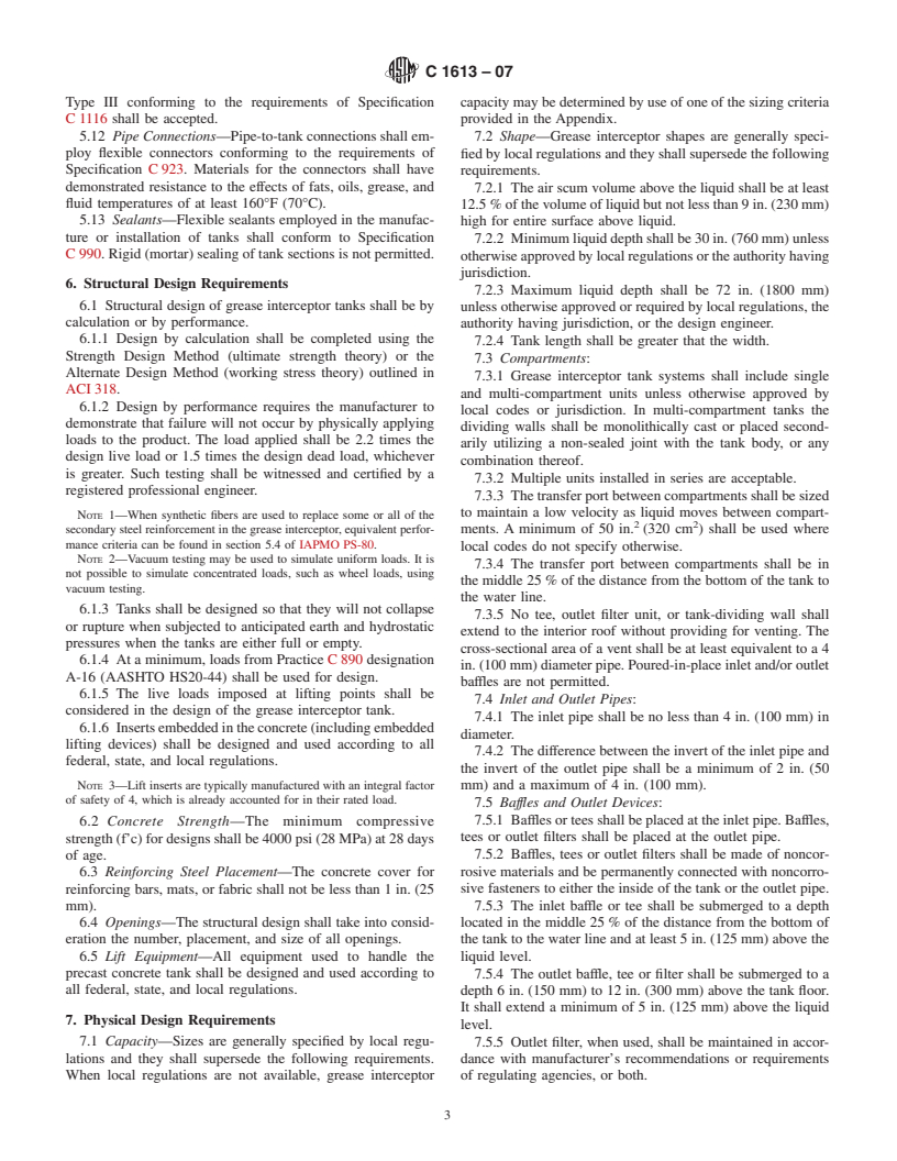 ASTM C1613-07 - Standard Specification for Precast Concrete Grease Interceptor Tanks