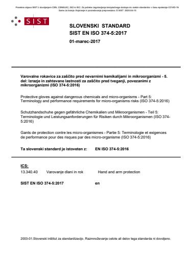 COVID-19 SIST EN ISO 374-5:2017