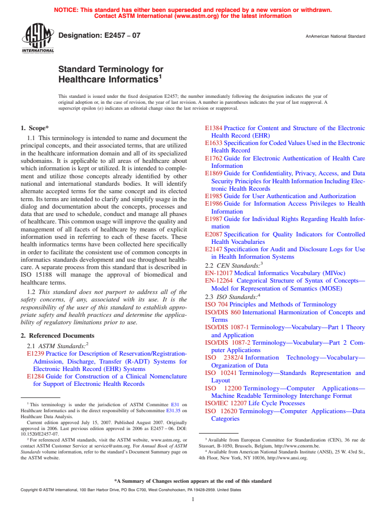 ASTM E2457-07 - Standard Terminology for Healthcare Informatics