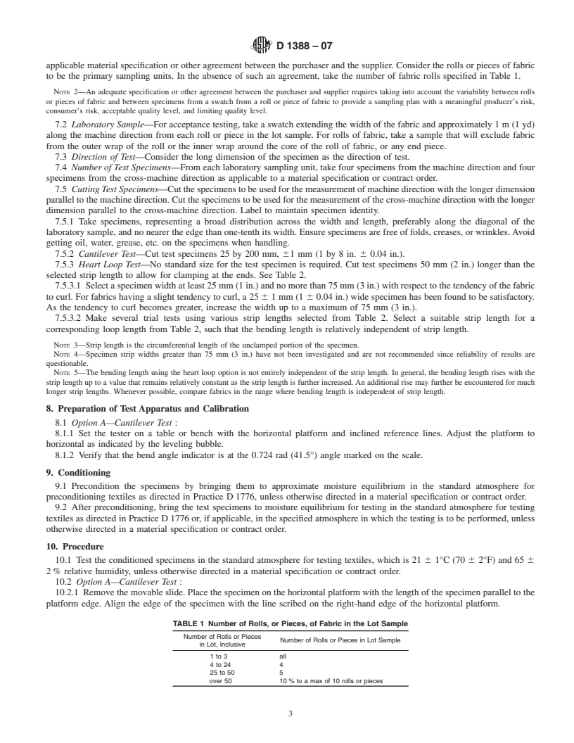 REDLINE ASTM D1388-07 - Standard Test Method for Stiffness of Fabrics