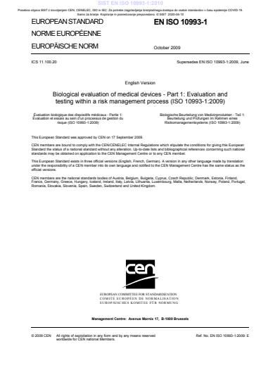 COVID-19 SIST EN ISO 10993-1:2010