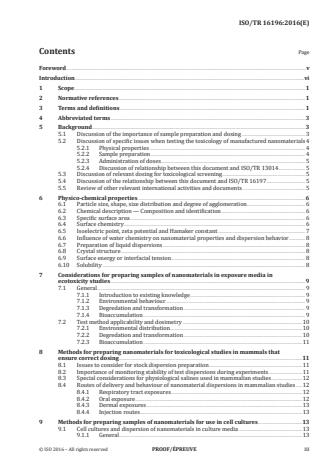 ISO/TR 16196:2016 - Nanotechnologies -- Compilation and description of sample preparation and dosing methods for engineered and manufactured nanomaterials