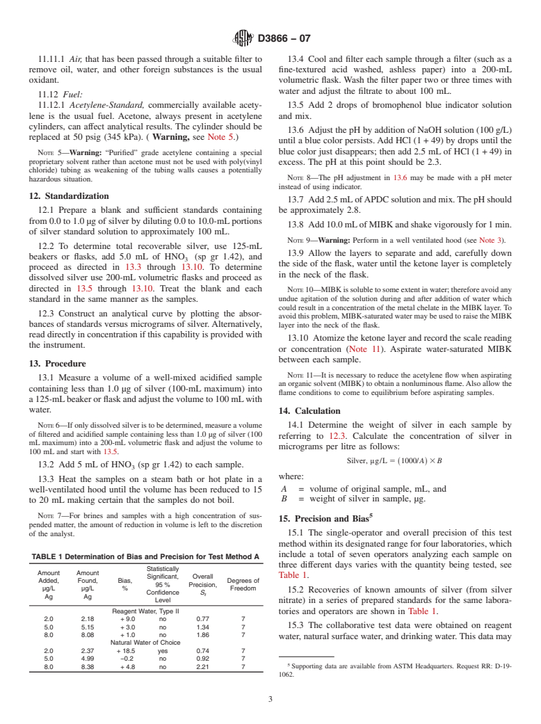 ASTM D3866-07 - Standard Test Methods for Silver in Water