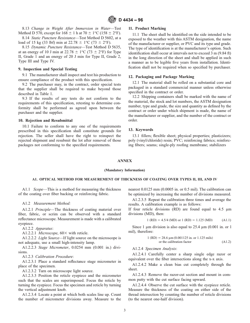 ASTM D4434-96 - Standard Specification for Poly(Vinyl Chloride) Sheet Roofing