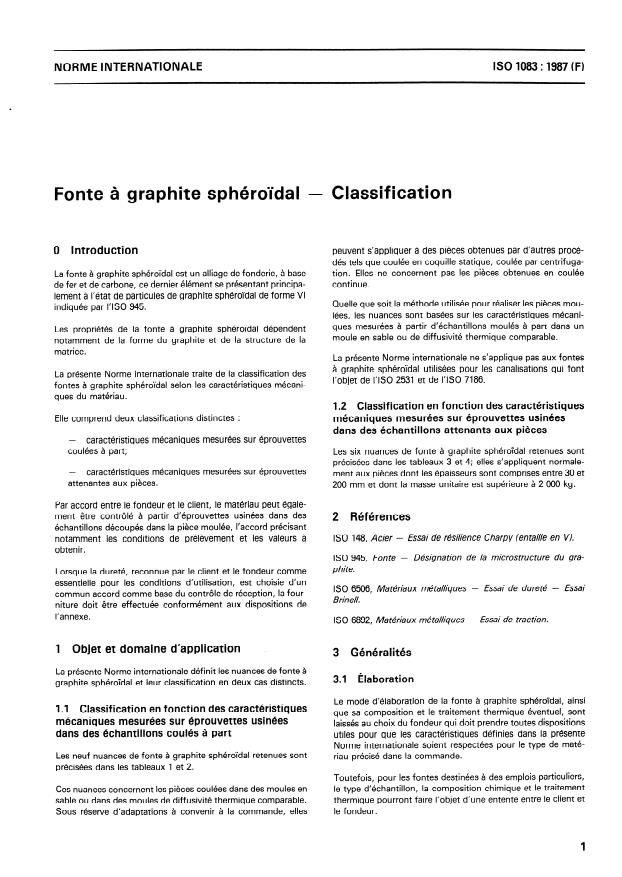 ISO 1083:1987 - Fonte a graphite sphéroidal -- Classification