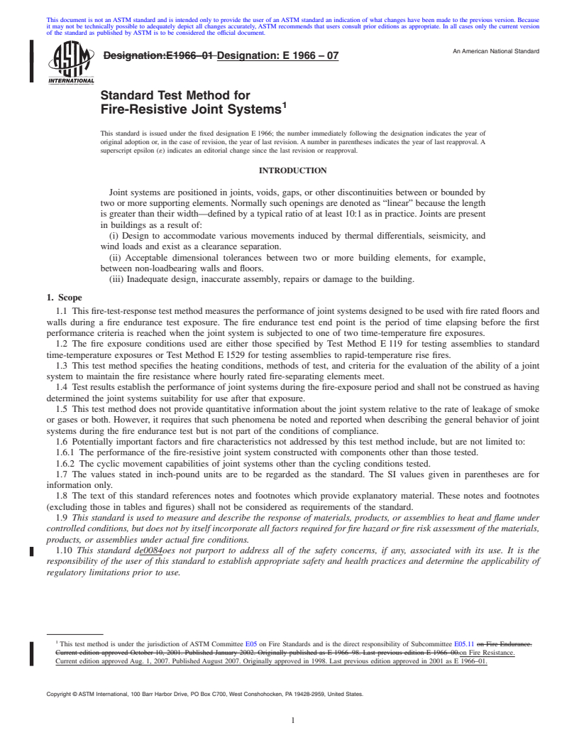 REDLINE ASTM E1966-07 - Standard Test Method for Fire-Resistive Joint Systems