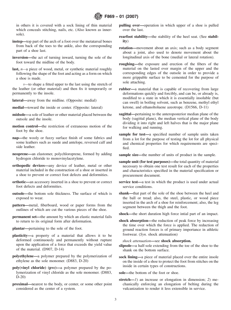 ASTM F869-01(2007) - Standard Terminology Relating to Athletic Shoes and Biomechanics (Withdrawn 2013)