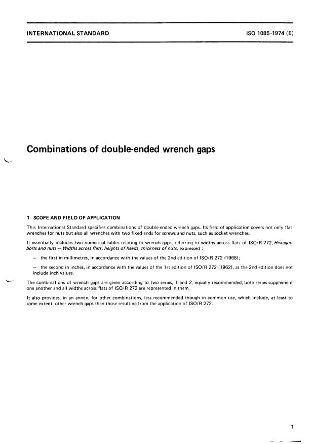 ISO 1085:1974 - Combinations of double-ended wrench gaps