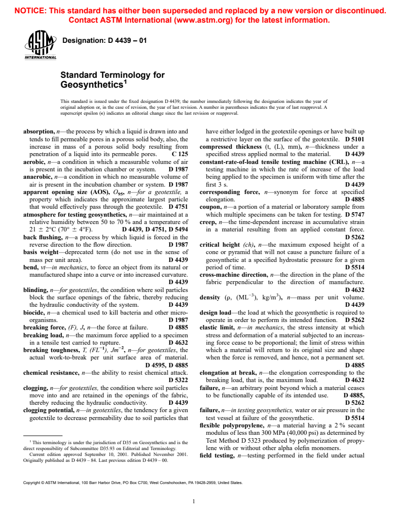 ASTM D4439-01 - Standard Terminology for Geosynthetics