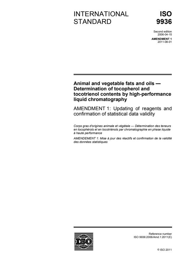 ISO 9936:2006/Amd 1:2011 - Updating of reagents and confirmation of statistical data validity