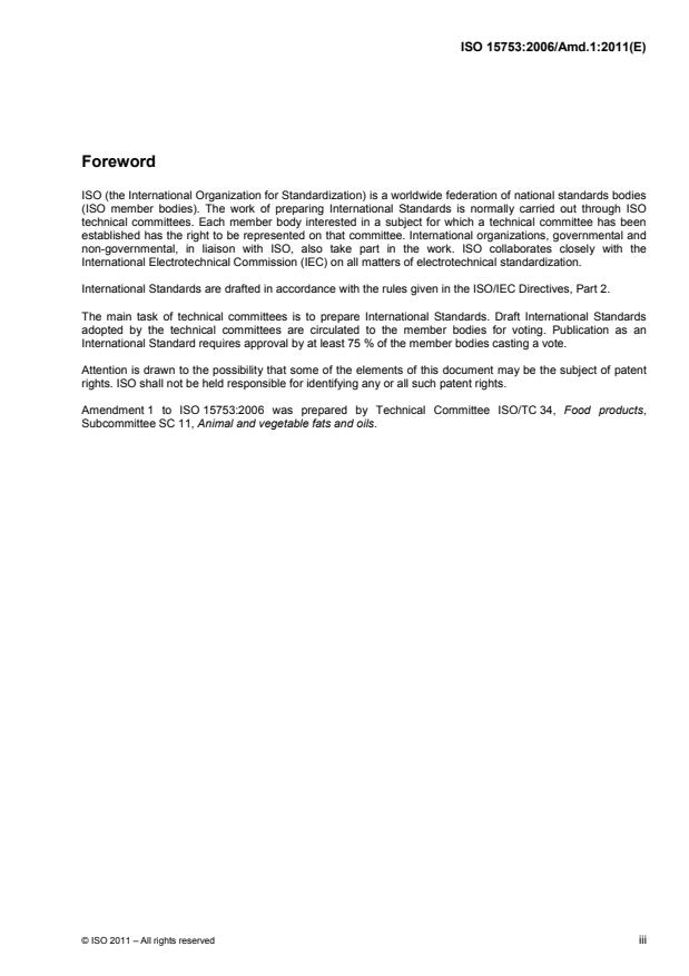 ISO 15753:2006/Amd 1:2011 - Exclusion of olive pomace oil from the scope