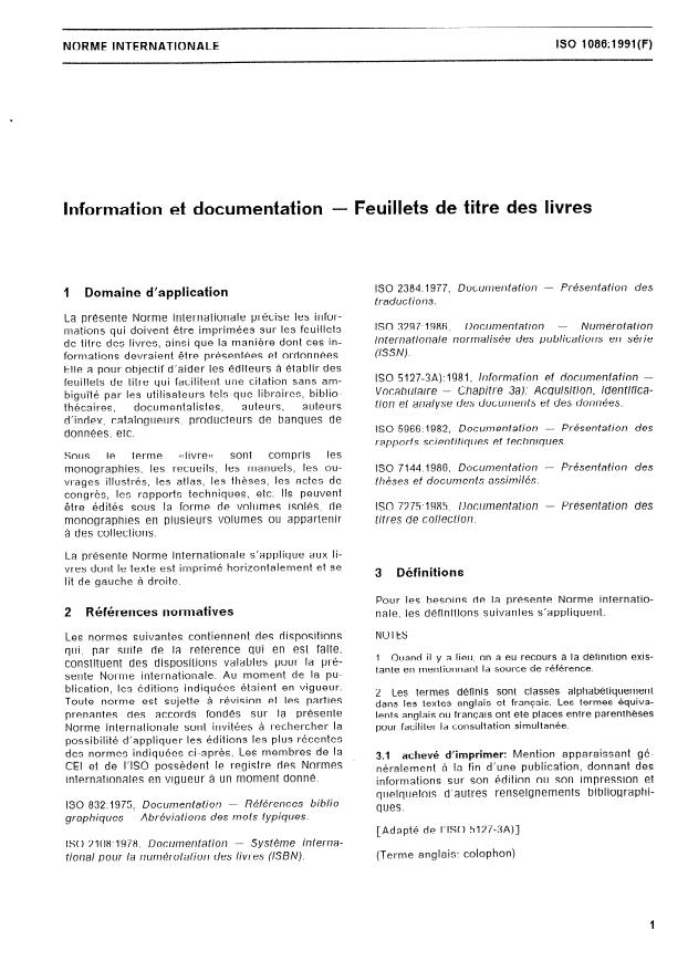 ISO 1086:1991 - Information et documentation -- Feuillets de titre des livres