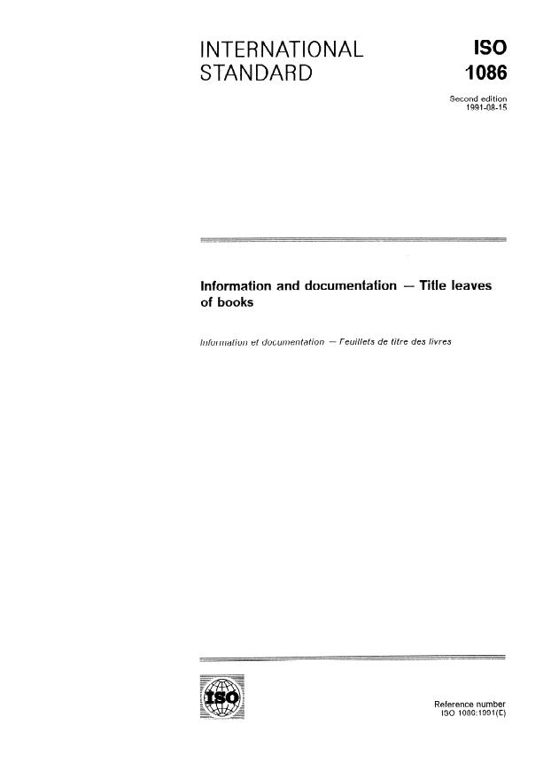 ISO 1086:1991 - Information and documentation -- Title leaves of books