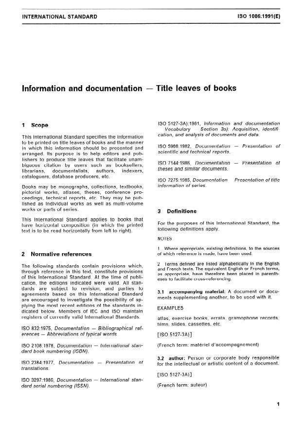ISO 1086:1991 - Information and documentation -- Title leaves of books
