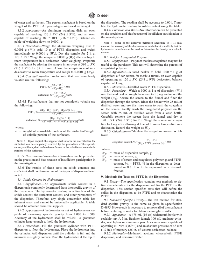 ASTM D4441-98 - Standard Specification for Aqueous Dispersions of Polytetrafluoroethylene