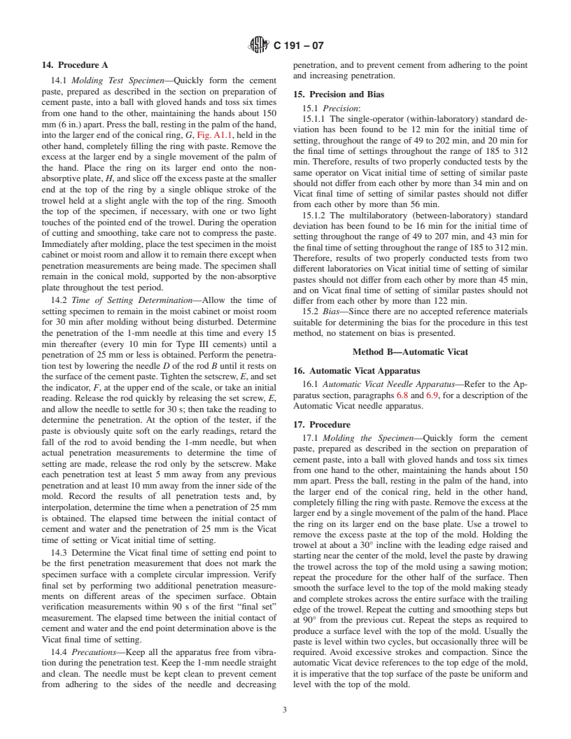 ASTM C191-07 - Standard Test Methods for Time of Setting of Hydraulic Cement by Vicat Needle