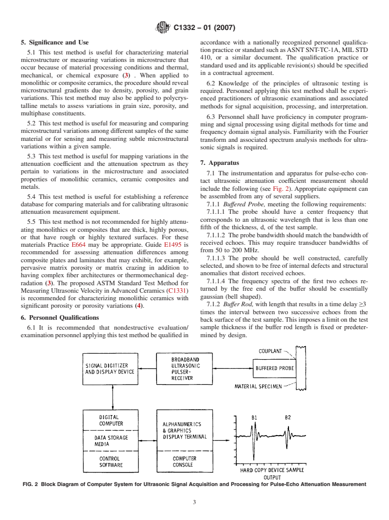 ASTM C1332-01(2007) - Standard Test Method for Measurement of Ultrasonic Attenuation Coefficients of Advanced Ceramics by Pulse-Echo Contact Technique