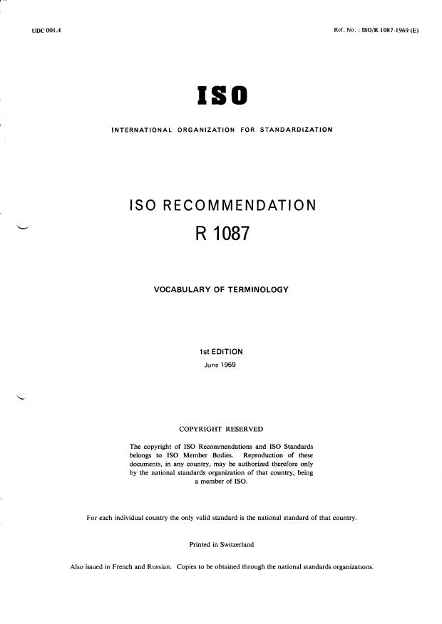 ISO/R 1087:1969 - Vocabulary of terminology