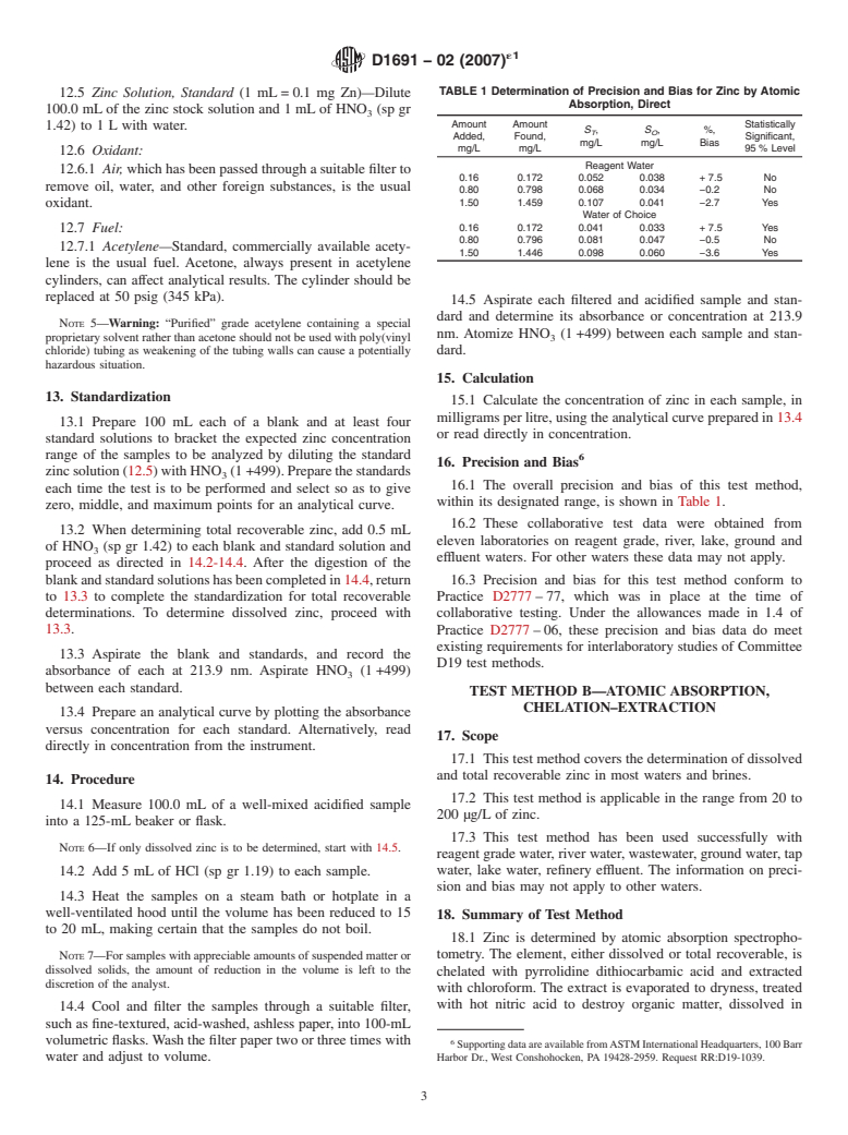 ASTM D1691-02(2007)e1 - Standard Test Methods for Zinc in Water