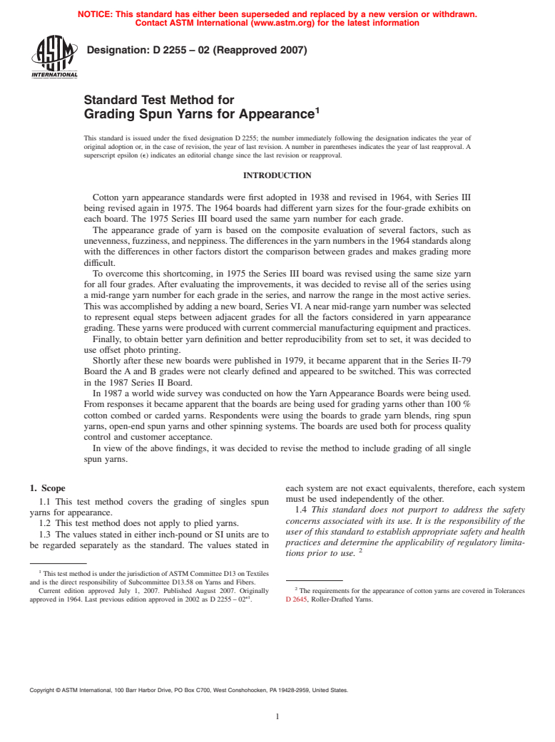 ASTM D2255-02(2007) - Standard Test Method for Grading Spun Yarns for Appearance