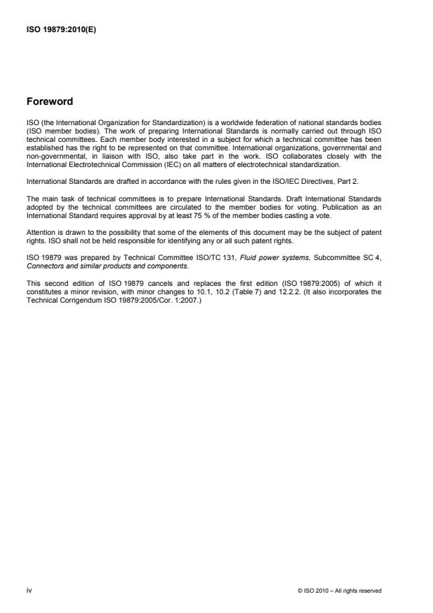 ISO 19879:2010 ISO 19879:2010 - Metallic tube connections for fluid power and general use -- Test methods for hydraulic fluid power connections - Page 4 preview